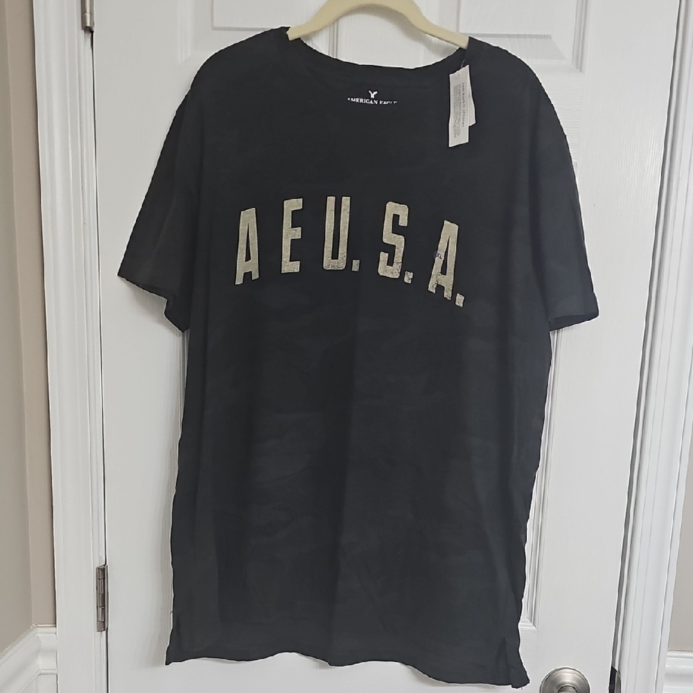 Men's American Eagle Outfitters Black/Gray/Green Camo Tee with AE USA Print